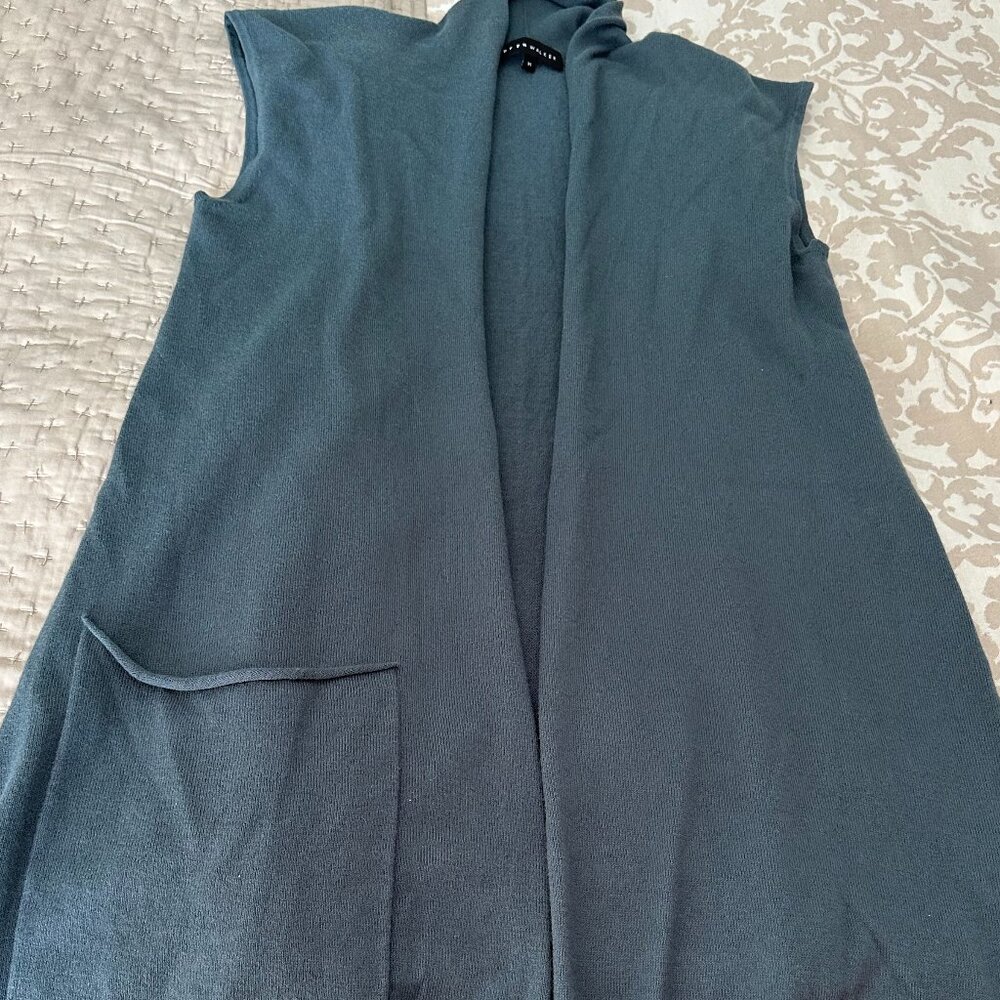 Bryn Walker Long Front Cardigan, Steel Blue/Gray, Size M.
